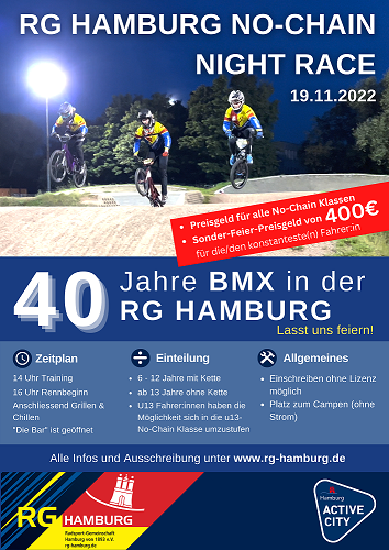 BMX No-Chain Night Race 2022 — 40 Jahre BMX in der RG Hamburg